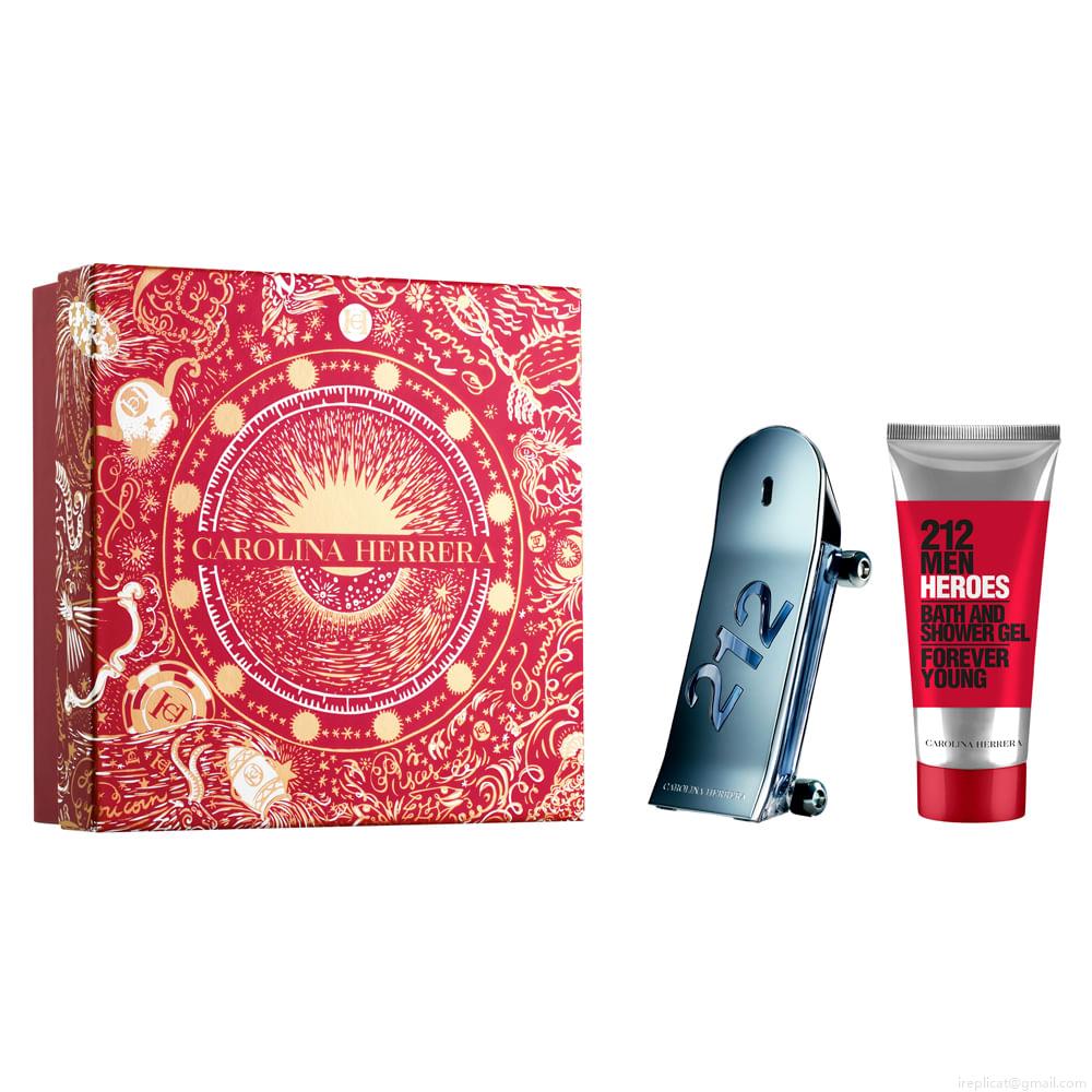 Kit Perfume Carolina Herrera 212 Heroes Men Masculino Eau de Toilette 90 ml + Gel de Banho 100 ml