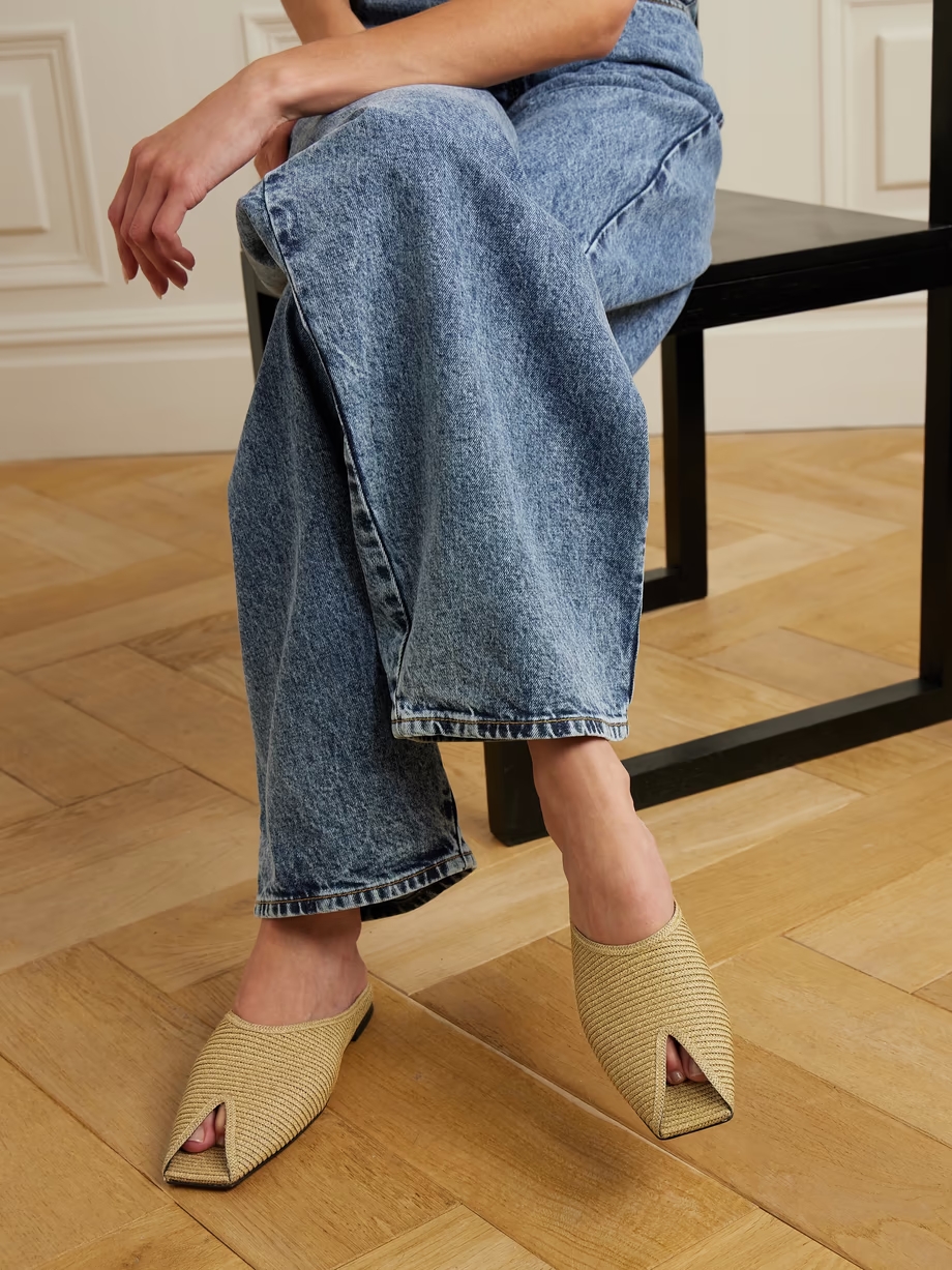 Spike raffia mules