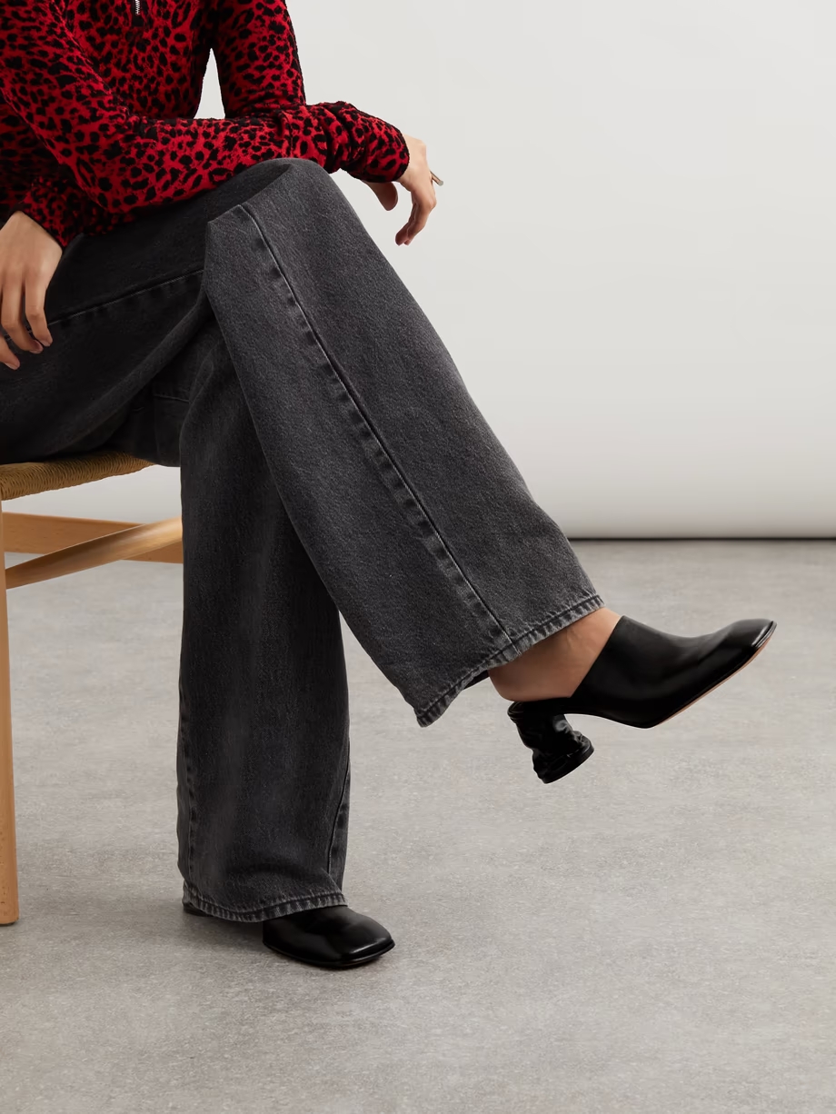 Crush leather mules